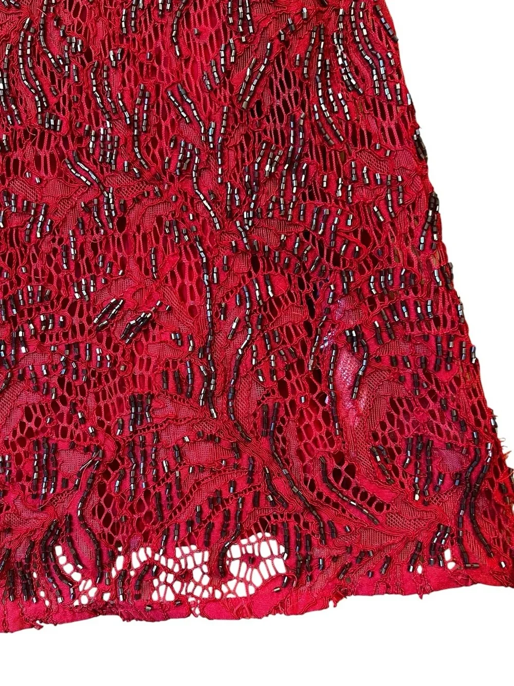 Free People Allover Lace Beaded V Neck Mini Dress Red Size XS NWT* Cocktail